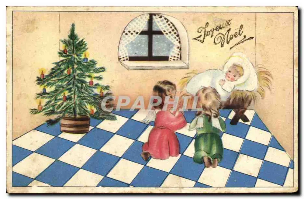 Kinder vor einem Weihnachtsbaum — Verlag 'SPECIAL 3783' — in Belgien gedruckt - Vorderseite