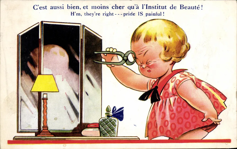 Kleine Mädchen, die ihr Haar kämmt — Werbung für ein Schönheitinstitut — Verleger 'POST CARD' n°465 - Vorderseite