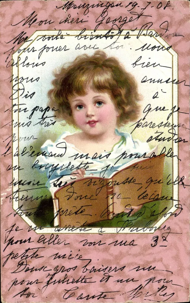 Criança lendo — cartão postal ilustrado — editor anônimo, n° 862 - Frente