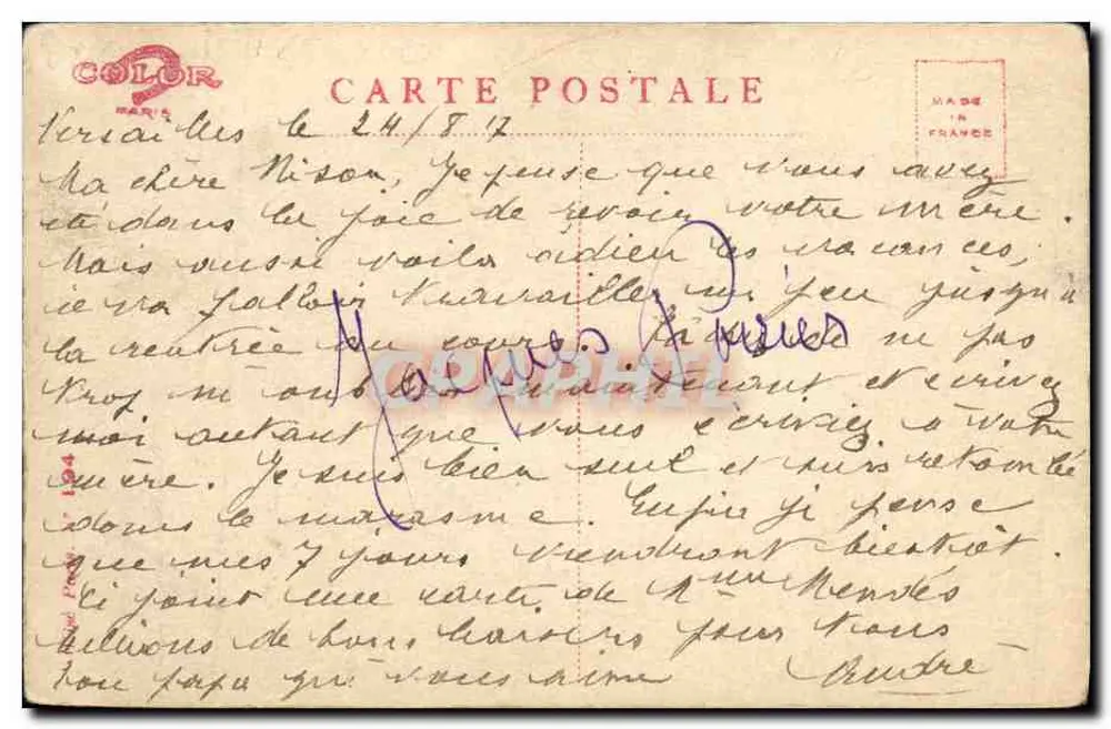 Mädchen in einem Kleid mit Punkten, das eine Erdbeere isst — Verlag COLOR, Paris - Rückseite