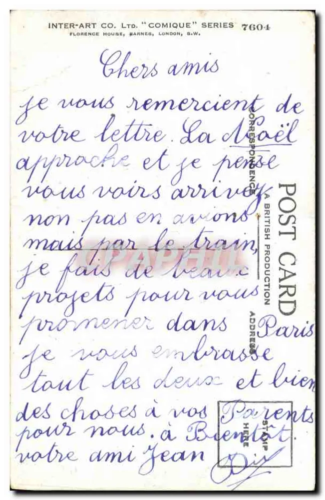 Deux enfants jouant avec un avion — série 'Comique' — INTER-ART CO. LTD. n°7604 - Rückseite