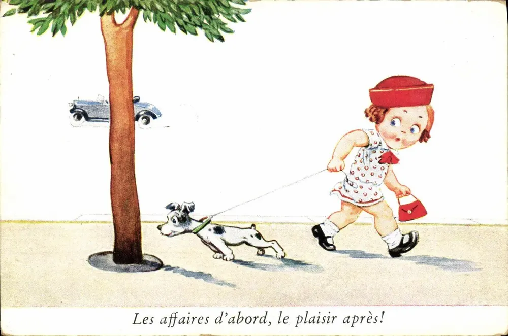 Mädchen mit Hund — Illustration — unbekannter Verleger - Vorderseite