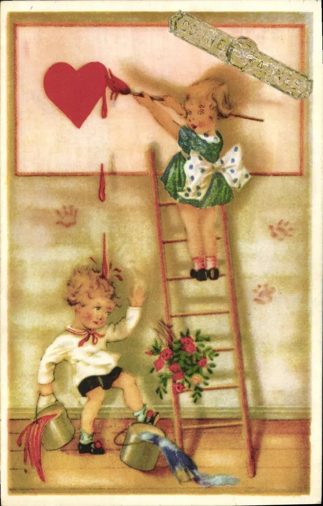 Kinder, die ein Herz malen — Verlag Charme, Nr. 3828 - Vorderseite
