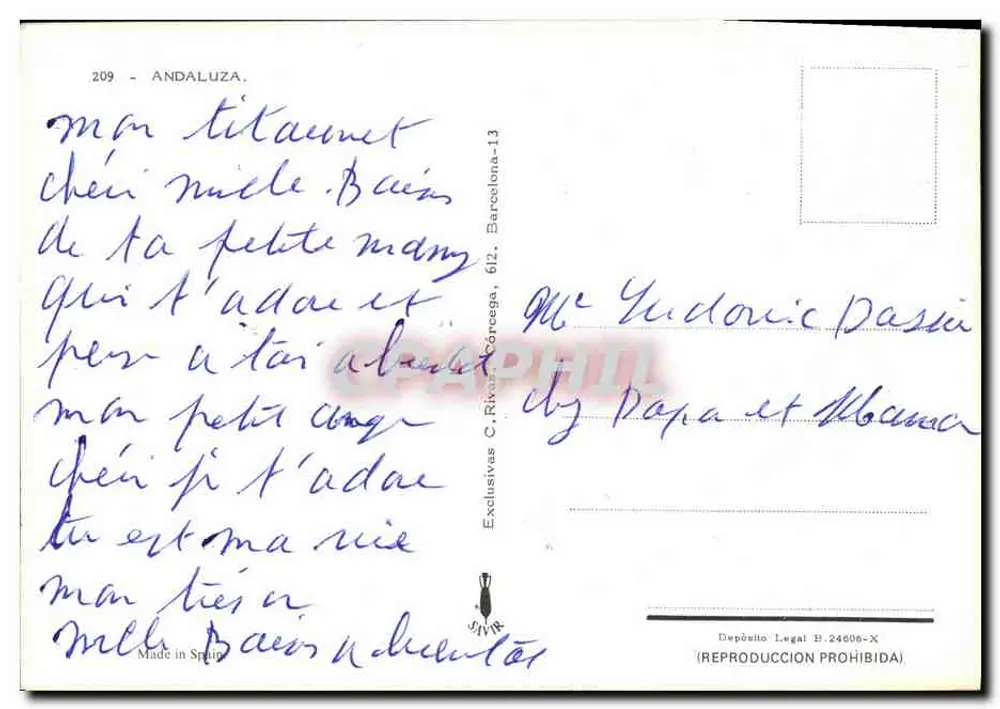 Mulher em traje de flamenco — Corridas de touros em Navillanas — Editor Exclusivas C. Rivan, Barcelona, n° 209 - Verso