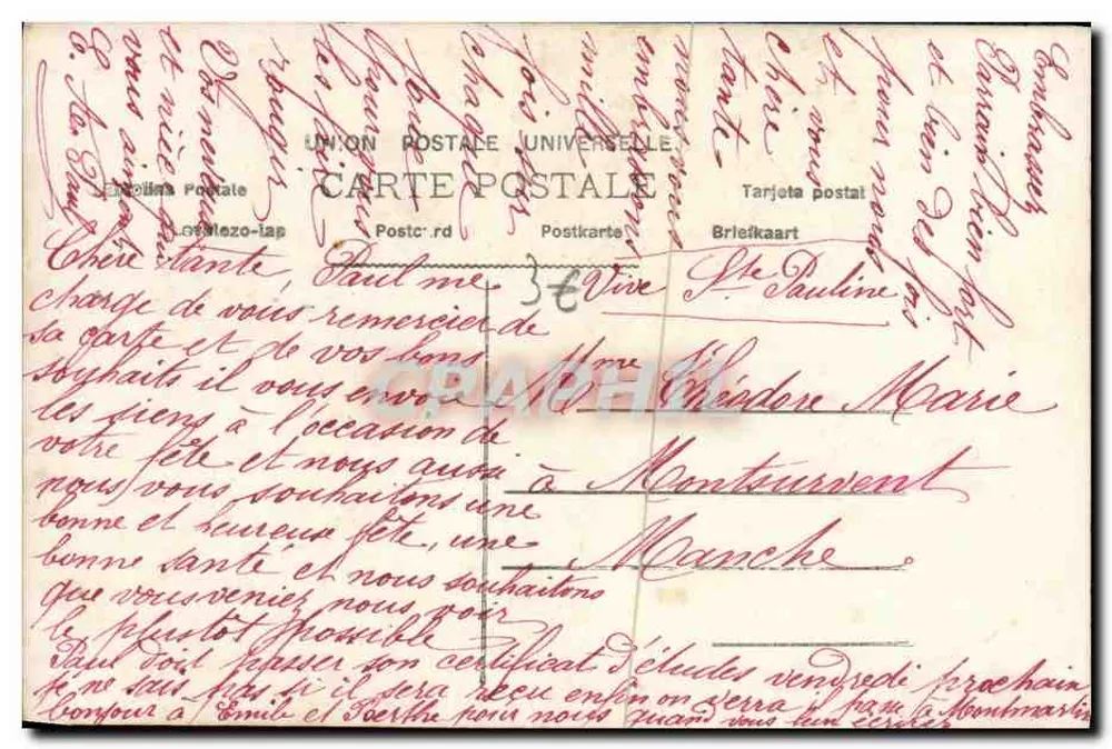 Mann im Anzug — Portrait mit Blumenstrauß und Schild 'Heute Sté Pauline' — Verlag ASTOR Nr. 2107 - Rückseite