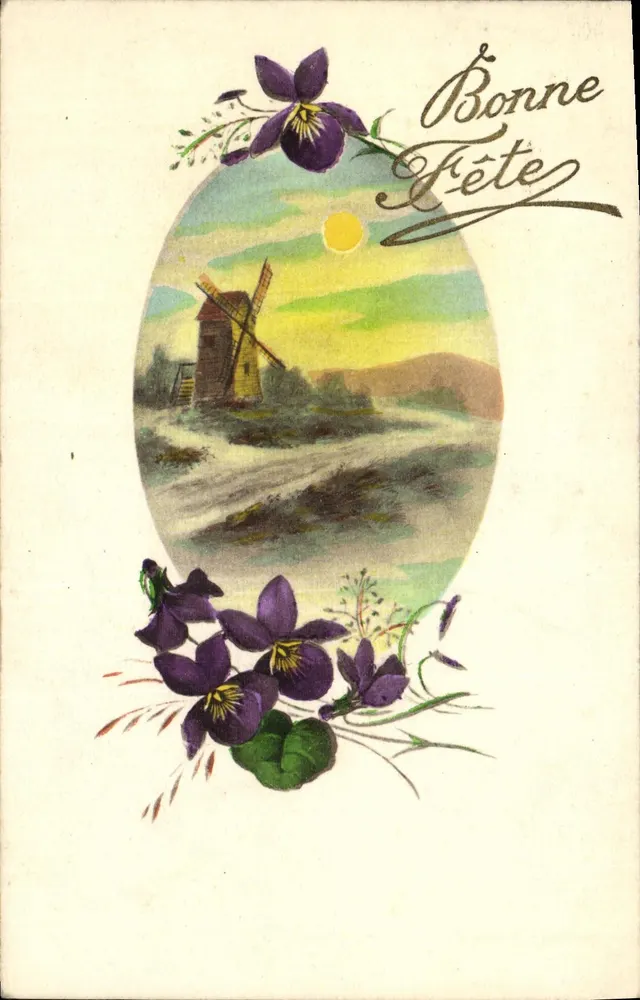 Moinho de vento — paisagem com violetas — M.G.A. n°753 - Frente