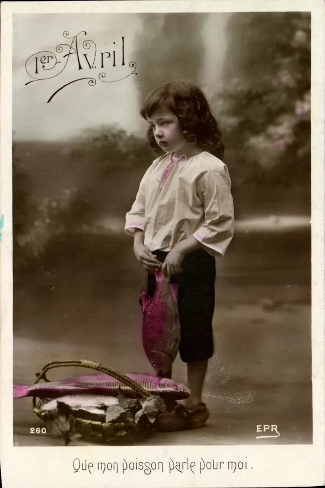 Mädchen mit einem rosa Fisch — 1. April — E.P.R. n°260 - Vorderseite