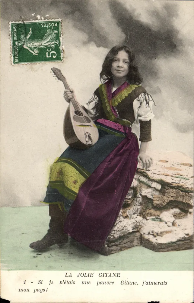 La Jolie Gitane — jeune femme en costume traditionnel tenant une mandoline — éditeur non visible, n° de série 1 - Vorderseite