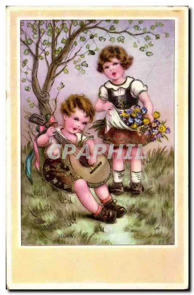 Zwei Kinder unter einem Baum — Illustration — Verlag B.S. Nr. 6537 - Vorderseite