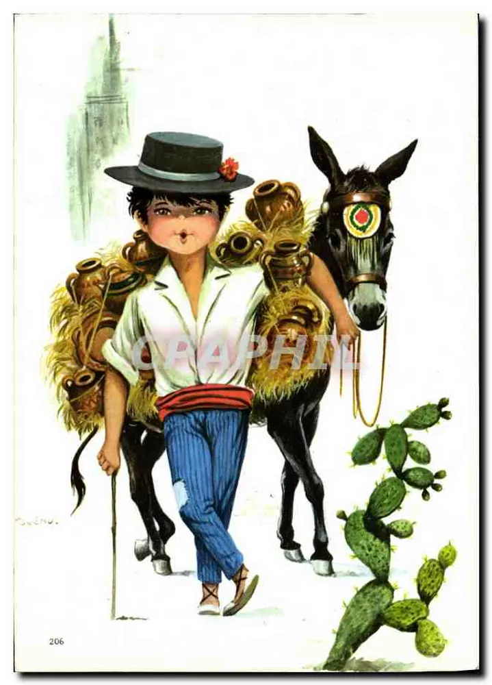 Criança espanhola com jumento — Botijero, série 206 — Editor exclusivo C. Rivas, Barcelona - Frente