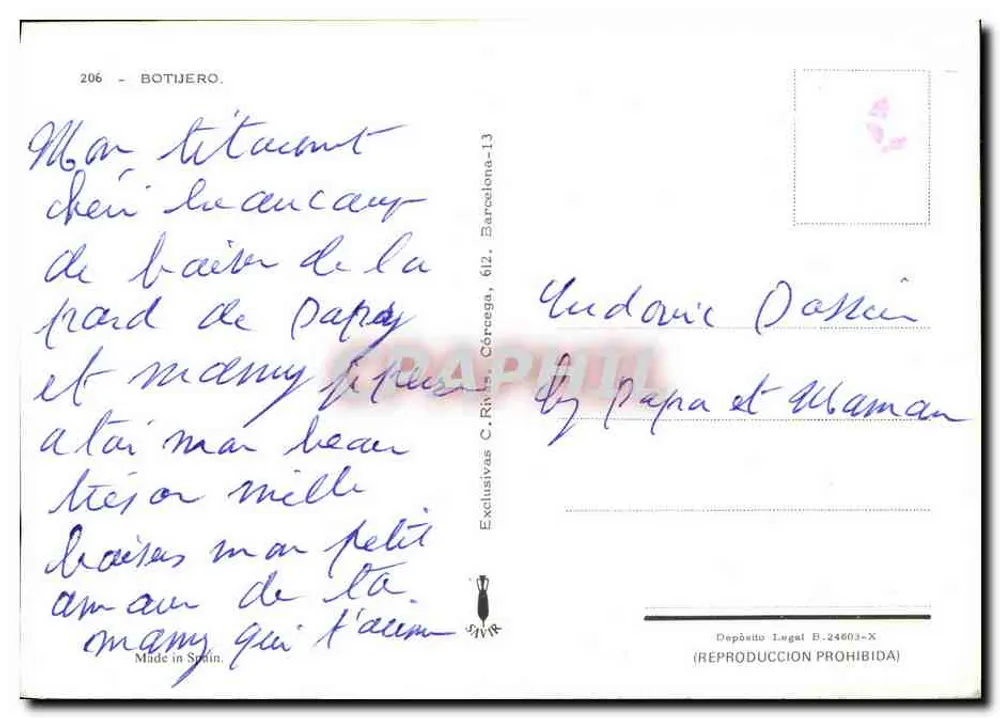 Criança espanhola com jumento — Botijero, série 206 — Editor exclusivo C. Rivas, Barcelona - Verso