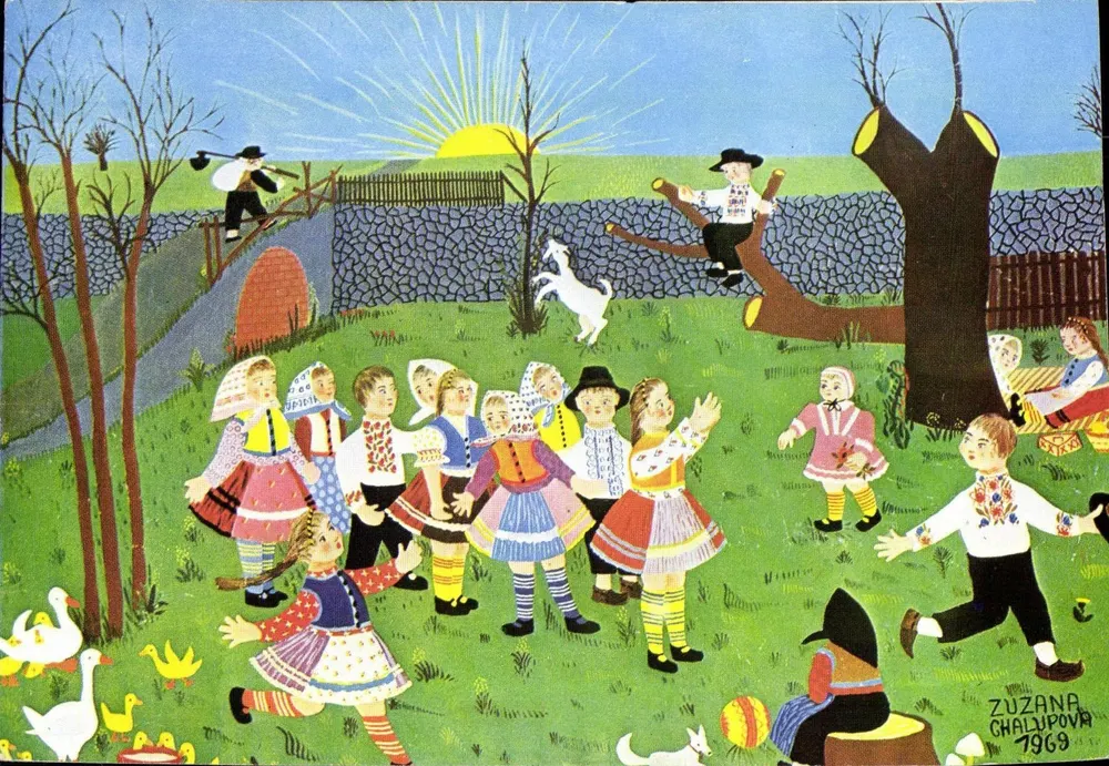 Festa de aldeia — crianças em trajes tradicionais — Zuzana Chalupova 1969 - Frente
