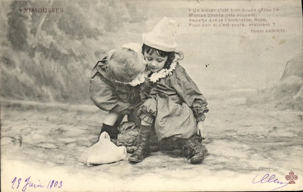 Zwei Kinder, die spielen — Szene der Zärtlichkeit — Pierre ARDOUIN, Serie FRIMOUSSSES - Vorderseite