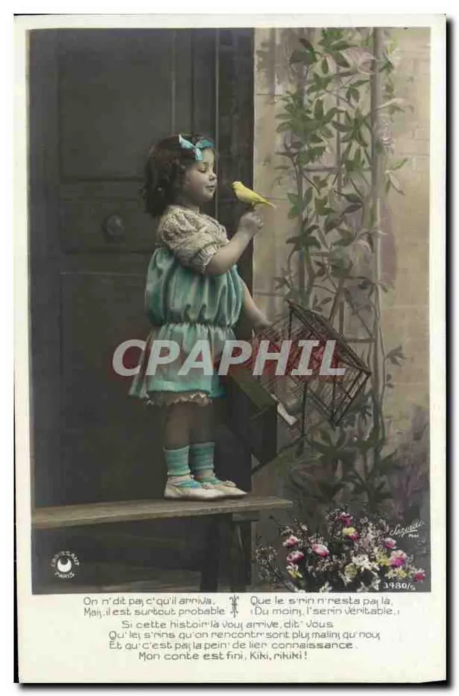 Mädchen mit einem Vogel — Verleger Elgouz, n° 1980 - Vorderseite