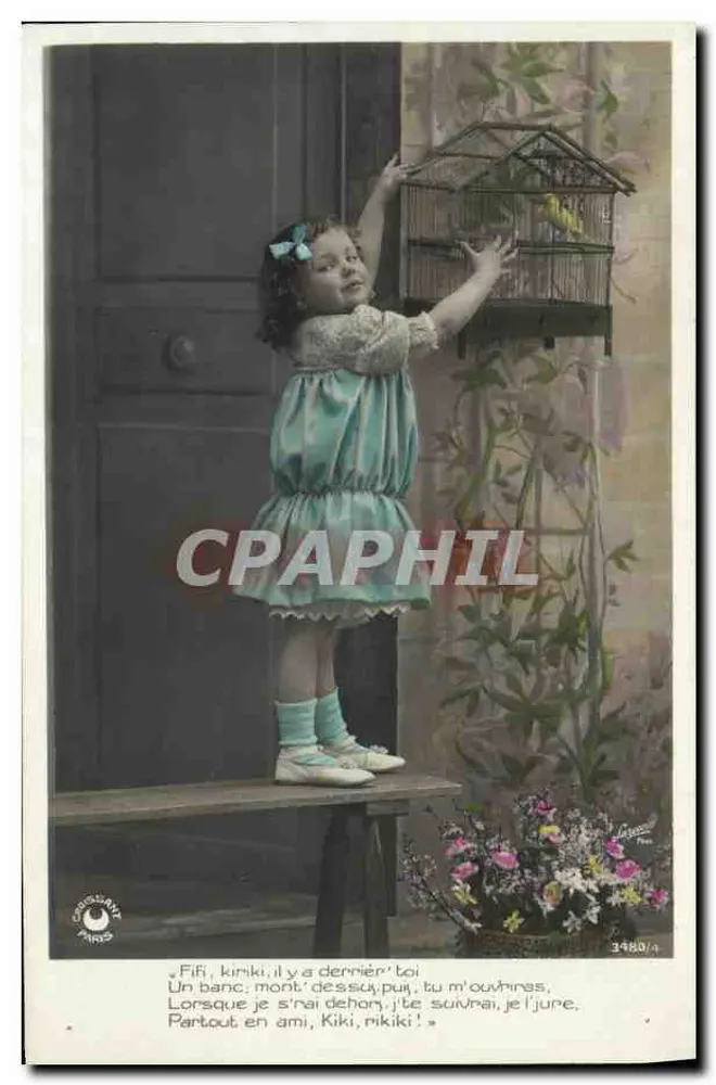 Mädchen, das mit einem Papagei spielt — Verlag Christian Paris, Nr. 3480/4 - Vorderseite