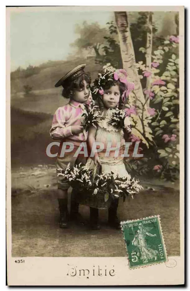 Zwei Kinder — Garten-Szene — Verlag 'Émitié', n°4351 - Vorderseite