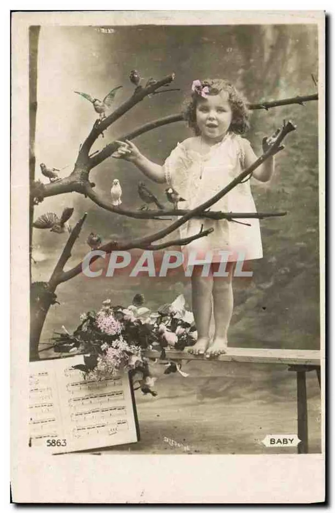 Kleine Mädchen mit Vögeln — Studio-Szene — Verlag 'BABY' Nr. 5863 - Vorderseite