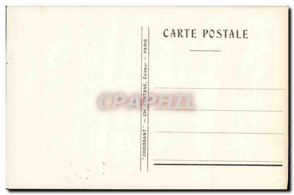 Engel auf einem Halbmond — sternenübersäter Nachthimmel — Verlag 'CROISSANT' - CH FONTANE, Paris - Rückseite