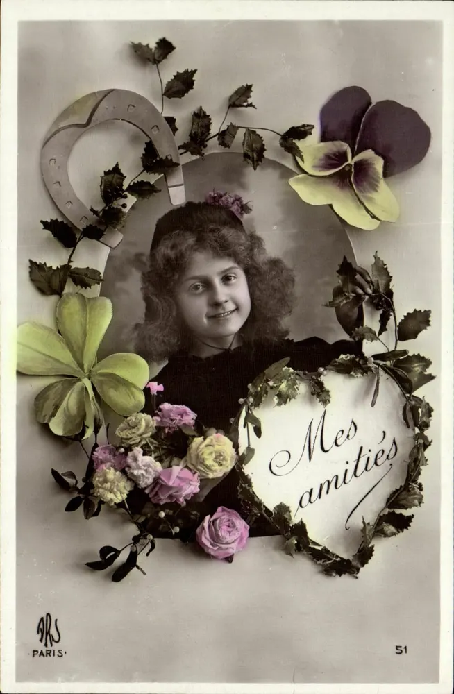 Lächelnde Mädchen — Blumendekor und Hufeisen — Verlag ARS, Paris, n° 51 - Vorderseite