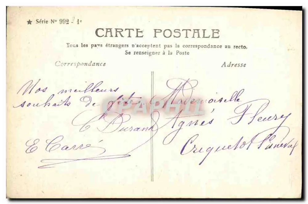 Zwei Kinder in Strohkörben — Gute Wünsche — E. Normand - Rückseite