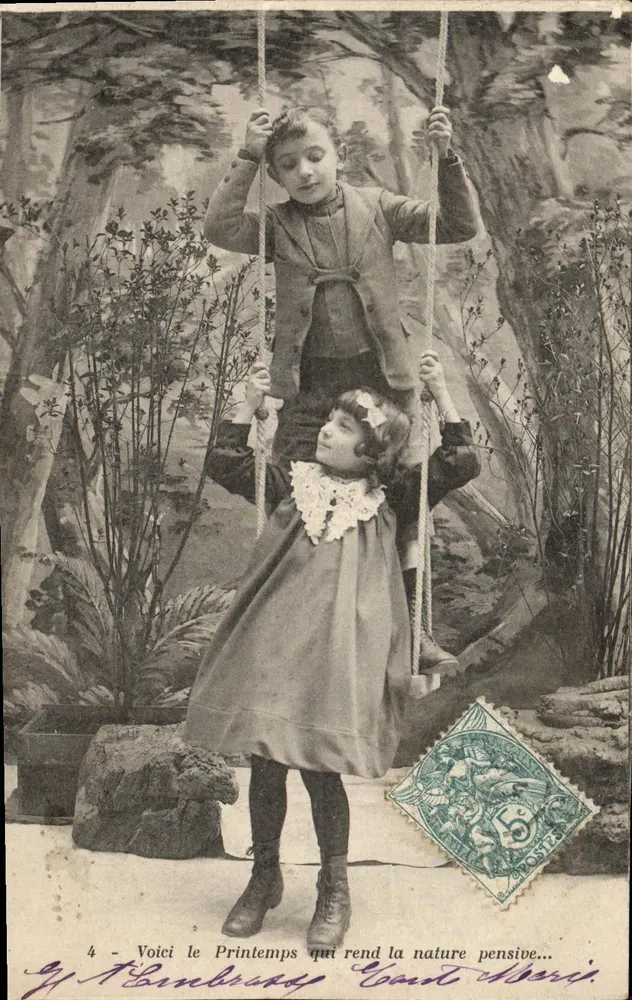Zwei Kinder auf einer Schaukel — Frühlingsszene — G. T. Lambercy, Nr. 4 - Vorderseite