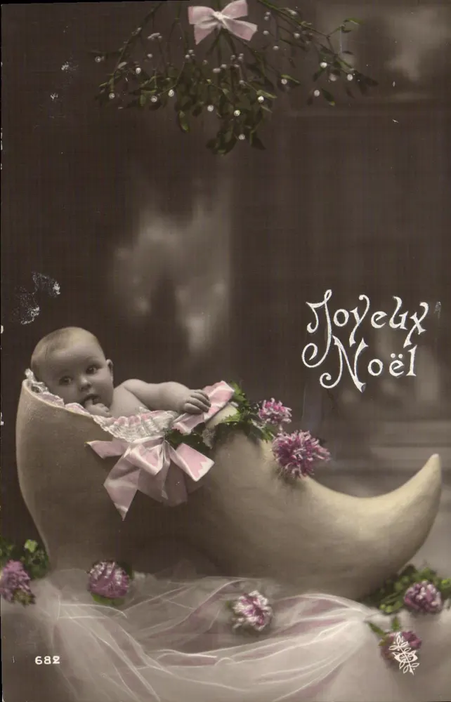 Baby in der Mond — Frohe Weihnachten — unbekannter Verlag, Nr. 682 - Vorderseite