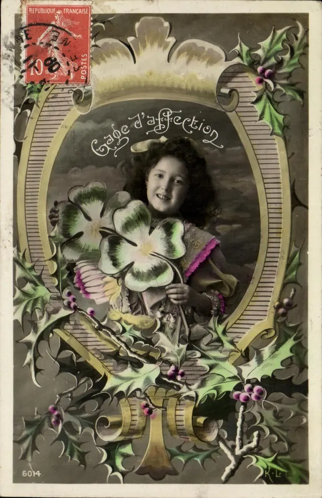 Mädchen mit Blume — Zeichen der Zuneigung — R.L. (Verlag) n°6014 - Vorderseite