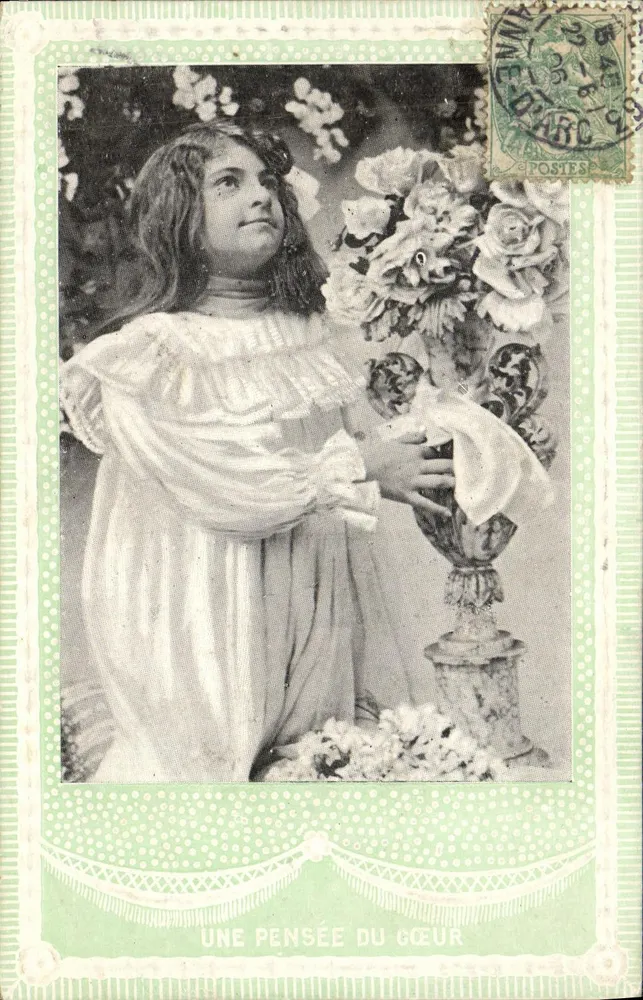 Mädchen mit Rosenstrauß — Ein Gedanke aus dem Herzen — Verlag nicht sichtbar - Vorderseite