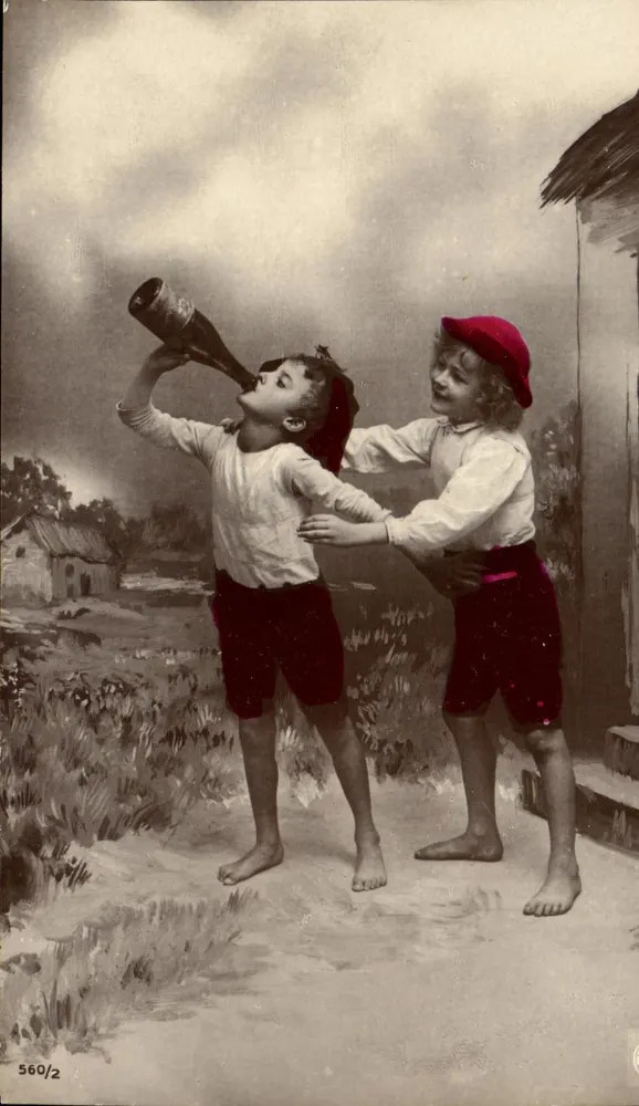 Zwei Kinder spielen mit einer Flasche — Straßenszene — Verlag Granotypie, n° 560/2 - Vorderseite