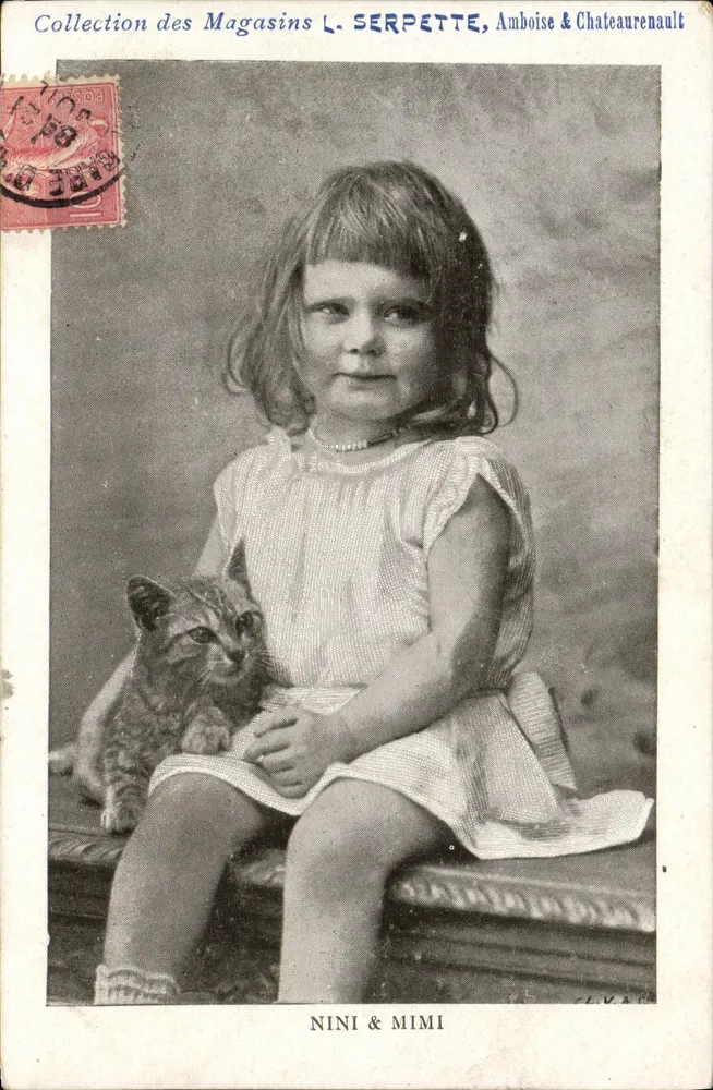 Nini & Mimi — Kinder mit Katze — Sammlung der Magasins L. SERPETTE, Amboise & Châteaurenault - Vorderseite