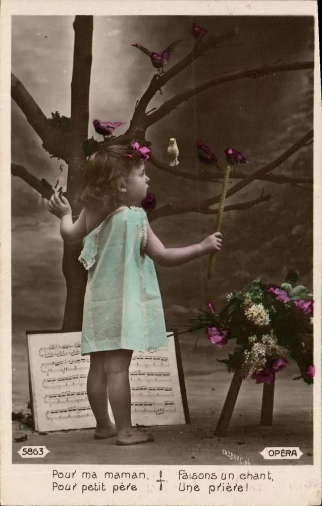 Kleine Mädchen unter einem Baum — Vögel und Notenblätter — SAZERAC OPÉRA n°5863 - Vorderseite