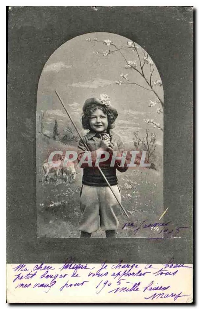 Kind mit Stab — Blütenlandschaft — Verlag J. Janard n°739 - Vorderseite
