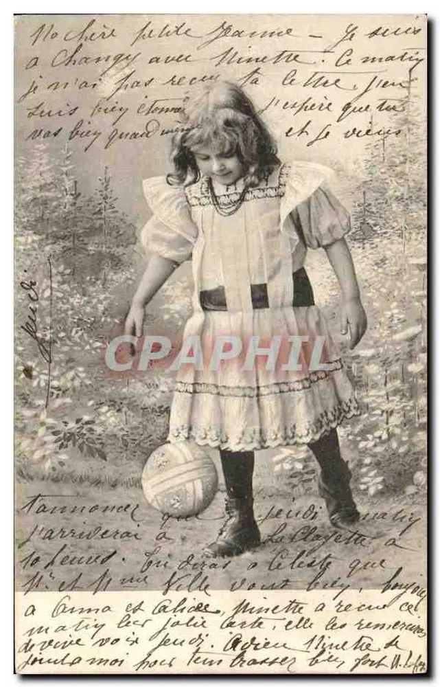 Mädchen, das mit einem Ball spielt — La Clanette, 25. Mai 1904 — P. F., B. Serie 8445 - Vorderseite
