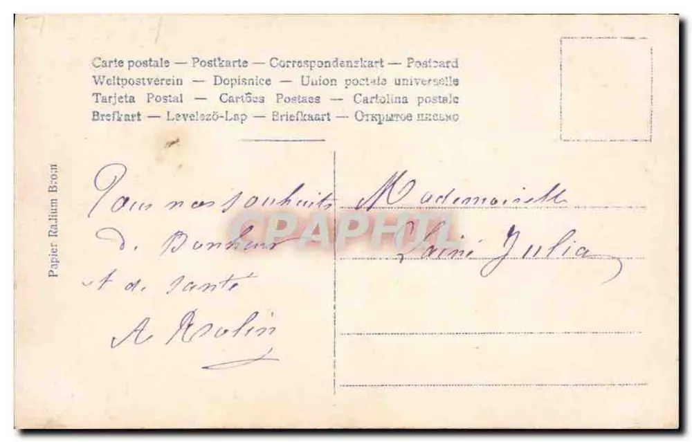 Menina em vestido rosa entre flores — editor Papier Radium Bron - Verso