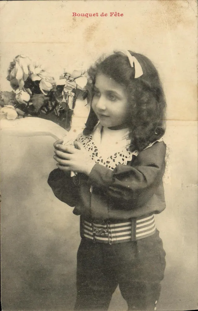 Mädchen mit einem Blumenstrauß — Festszene — Verlag Bouquet de Fête - Vorderseite