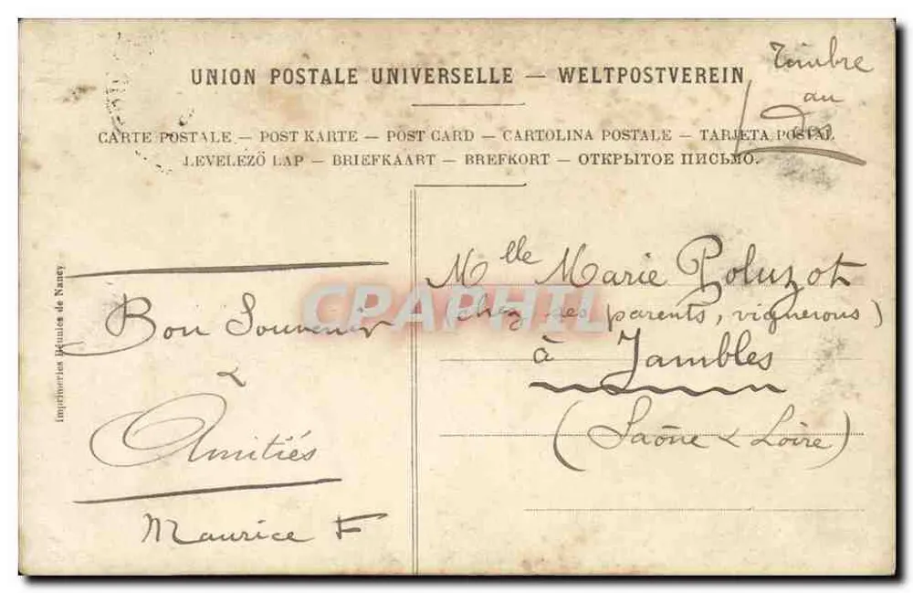 Junge Frau in Hut mit Blumenstrauß — Delmares — Imprimerie Delmares de Nancé - Rückseite
