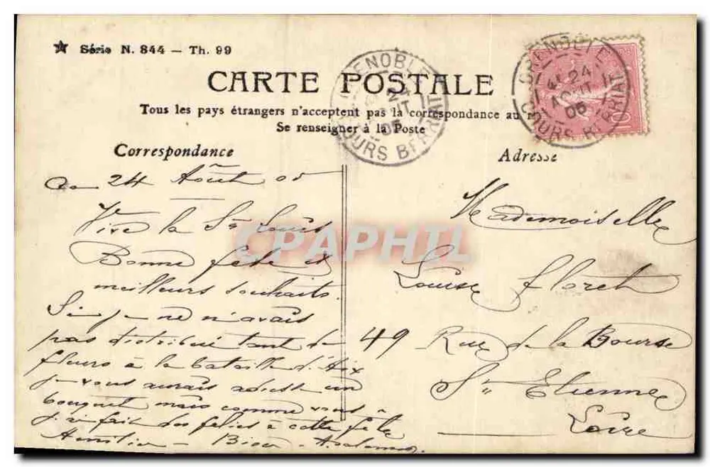 Frau im Bühnenkostüm — De Garald — Serie Nr. 844, Th. 99, Verleger Sayerac Paris - Rückseite