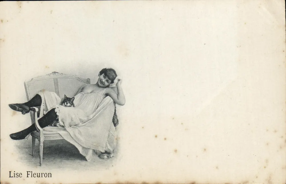 Lise Fleuron — Frau mit Katze — Karteikarte - Vorderseite
