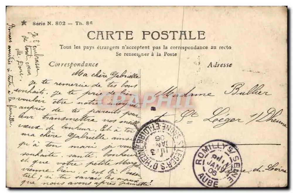 Frau in einem Punktekleid und blühendem Hut — Profilporträt — Verlag Sterbing Paris, Serie N. 802 - Rückseite