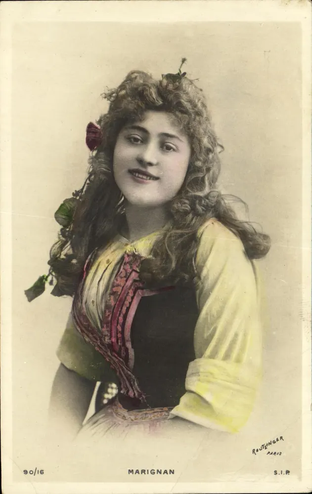 Marignan — Portrait einer jungen Frau im farbenfrohen Kleid — Reutlinger Paris, n° 90/16 - Vorderseite