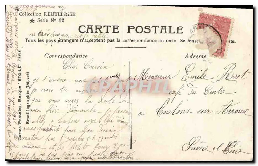 Clary — Portrait in antikem Kleid — Fotograf Reutlinger, Paris, Nr. 125 - Rückseite