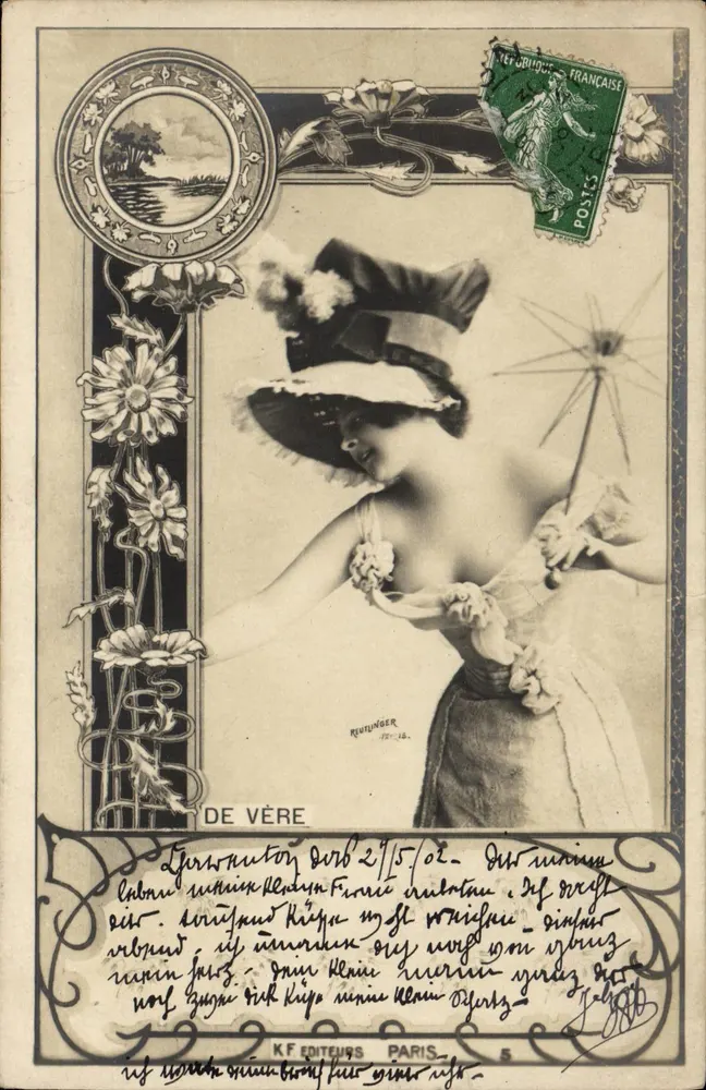 Elegante Frau mit Regenschirm — Szene Art Nouveau — Verlag K.F. ÉDITEURS PARIS - Vorderseite