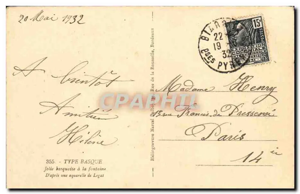 Folie basquaise na fonte — Héloïgrevure Marcel Legat, Bordeaux — n° 355 - Verso