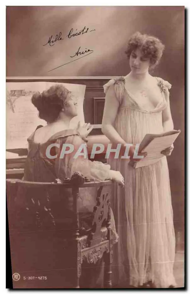 Zwei Frauen in historischem Kleid — musikalische Szene — S.307-4275 - Vorderseite