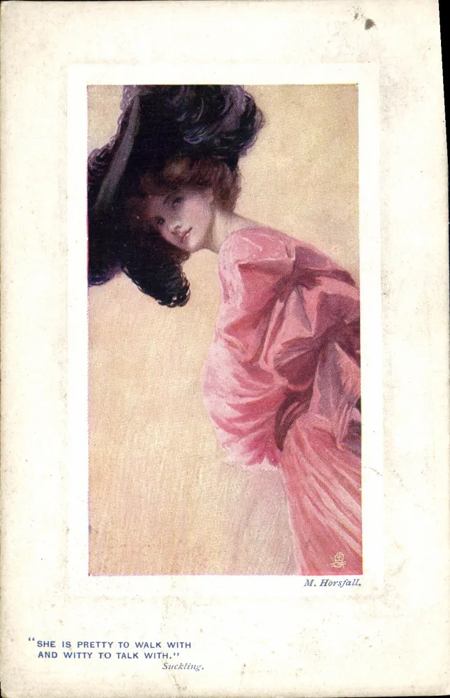 Elegante Frau in einem rosa Kleid — Illustration von M. Horsfall — Verlag Tuck & Sons, Nr. 9742 - Vorderseite
