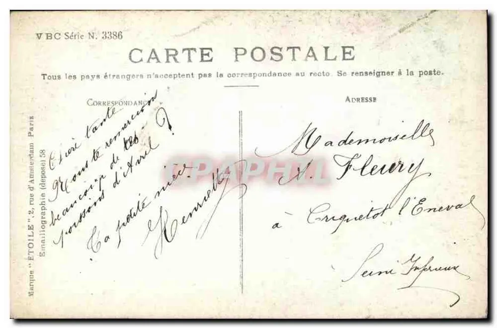 Ich denke an dich — Frau, die Kirschen isst — Marke Étoile, Serie 3386 - Rückseite
