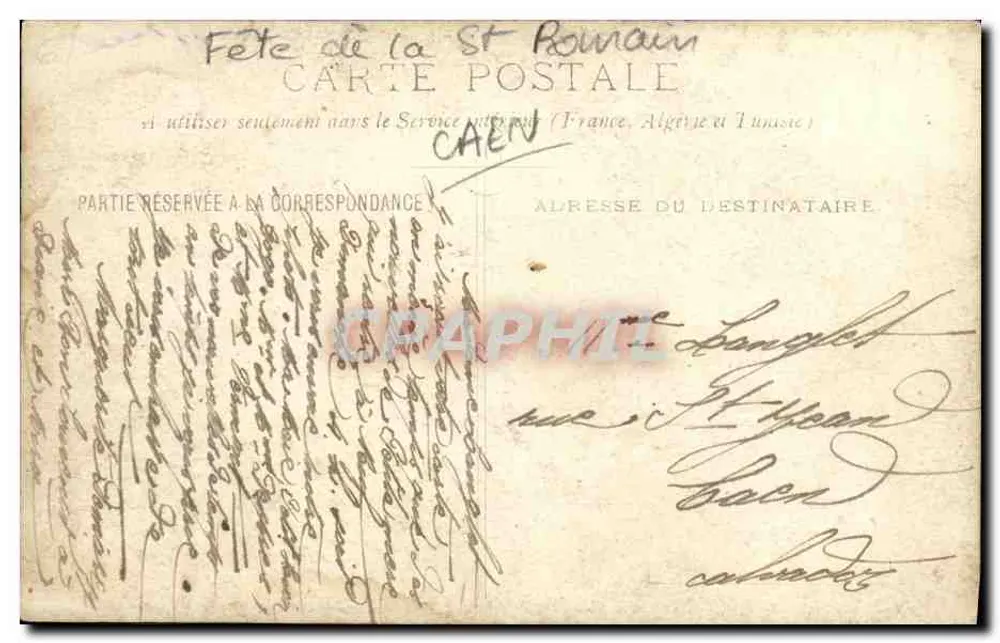 Festival of Saint Romain — Caen — French Postcard - Back