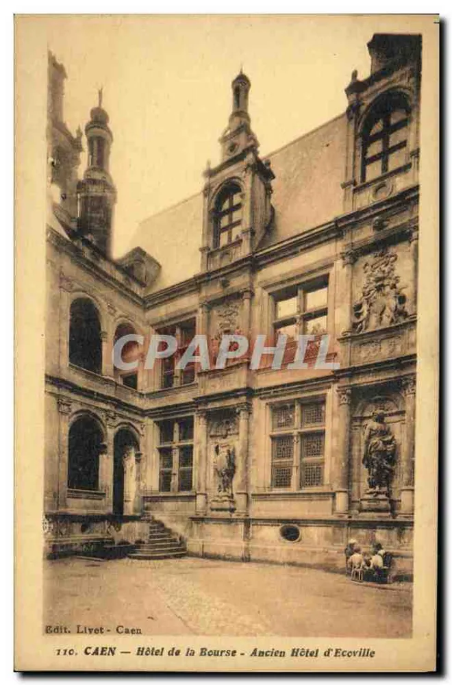 Caen — Hotel de la Bourse — Antiguo Hotel d'Ecoville — Ed. Livot - Caen, n° 110 - Anverso