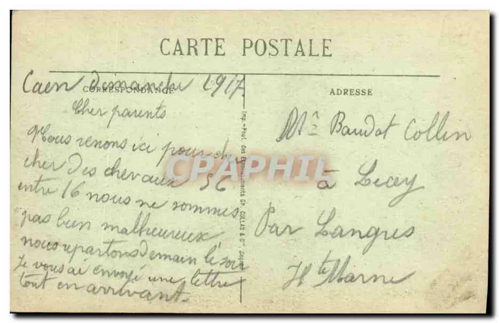 CAEN — Rathaus und Place de la République — Verleger impr. Paul, des Expériements, Caen - Rückseite
