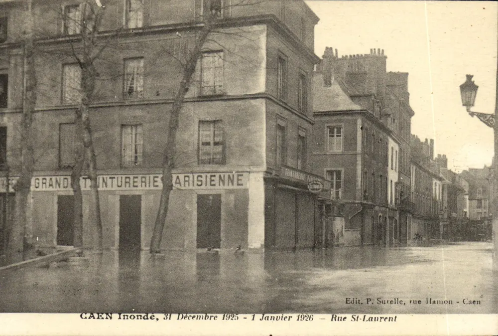 Caen überschwemmt — Rue St-Laurent, Rue Hamon — Edit. P. Surelle, Rue Hamon - Caen - Vorderseite